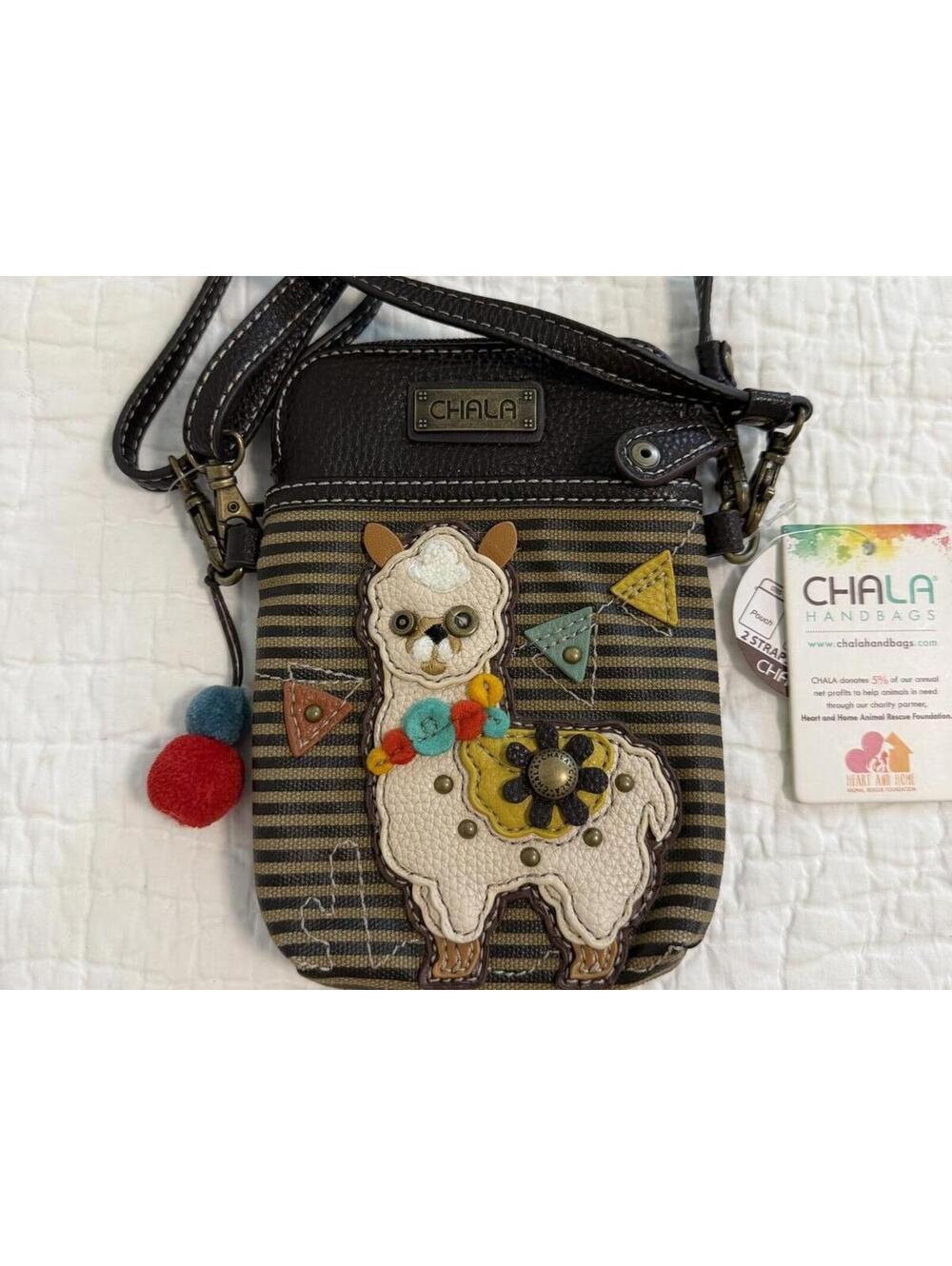 NWT Chala Brown Striped Canvas Crossbody Purse Llama Boho Phone Pouch Vegan